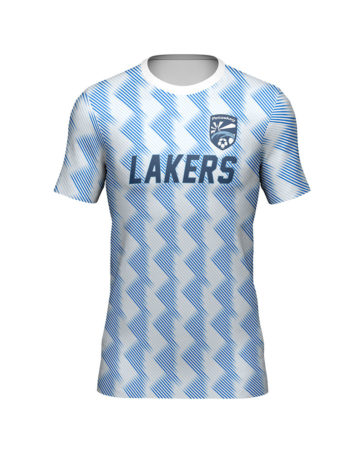 white and blue sublimated soccer uniform top