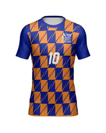blue and orange sublimated soccer uniform top