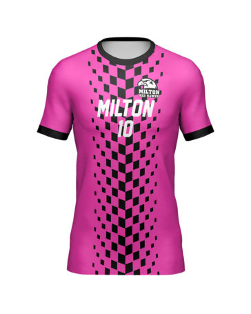 pink and black sublimated soccer uniform top