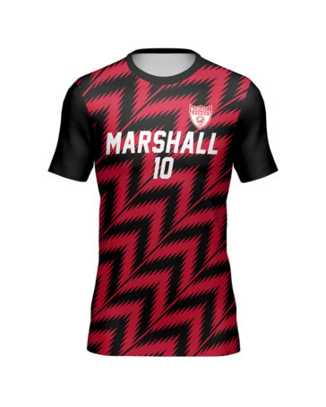 red and black sublimated soccer uniform top